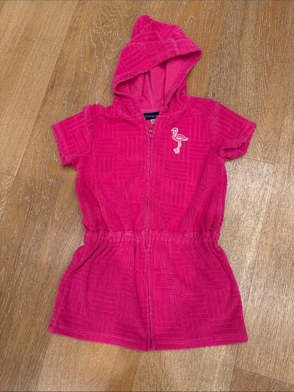 Andy & Evan Hot Pink Hooded Kids Swim Coverup with Flamingo